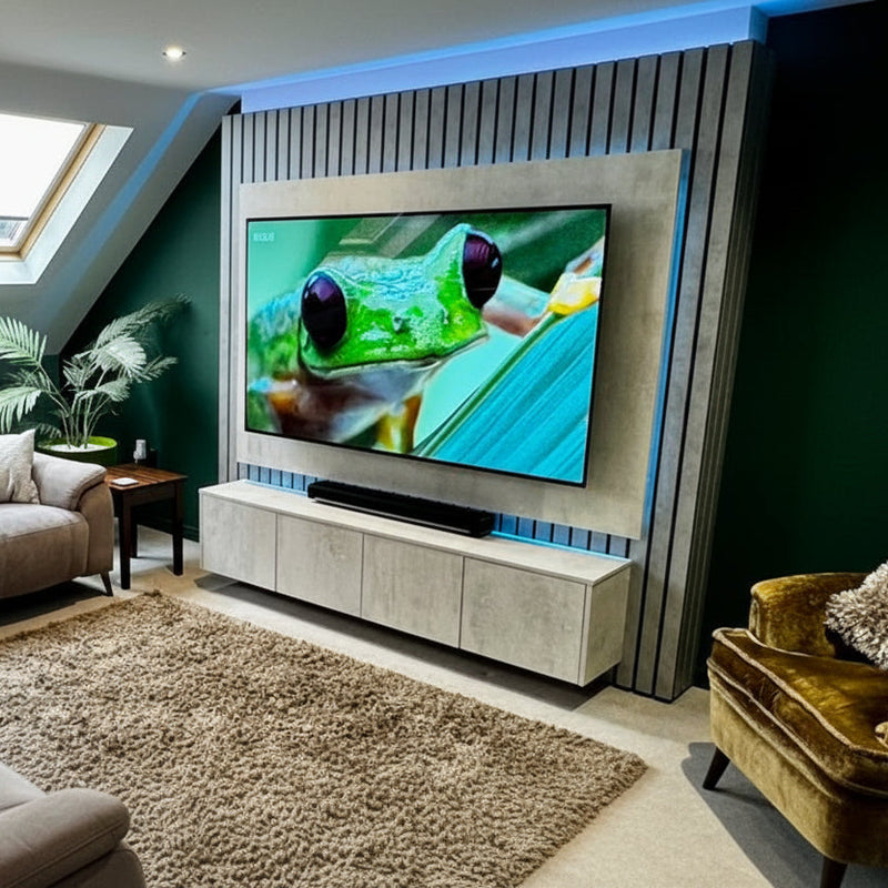 Pre-assembled Floating Wall Unit with 4 Cupboards - 2m Width