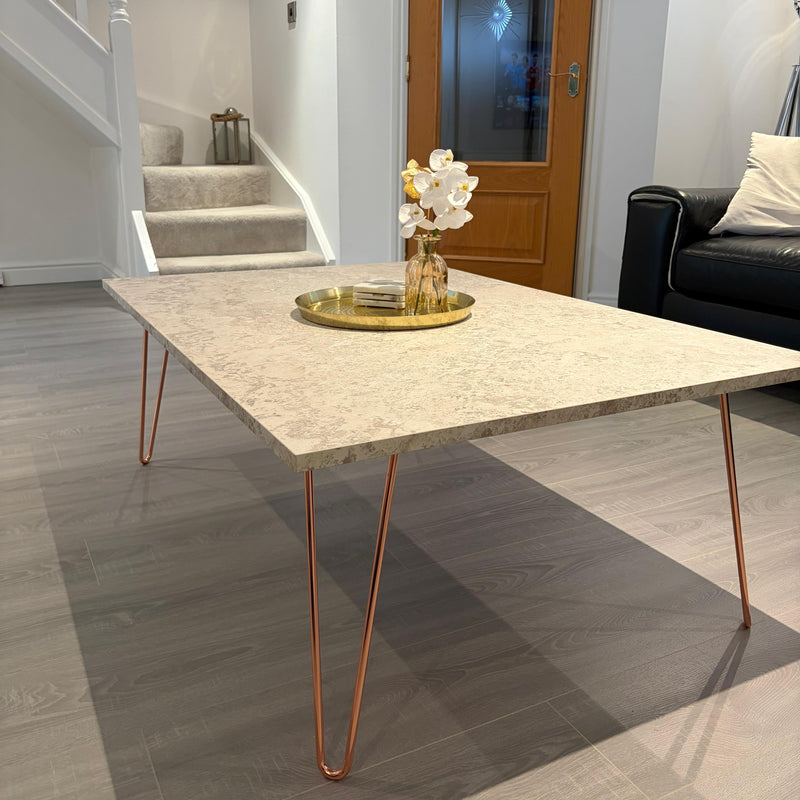 LUXE Coffee Table with Hairpin Legs - Beige Ambiance Granite