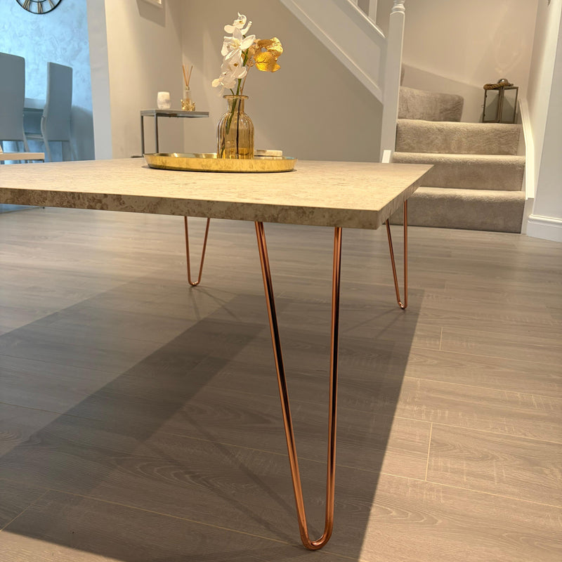 LUXE Coffee Table with Hairpin Legs - Beige Ambiance Granite