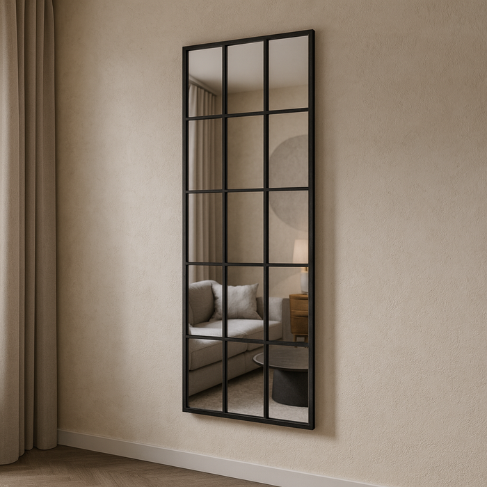 Rectangular Black Iron Grid Mirror