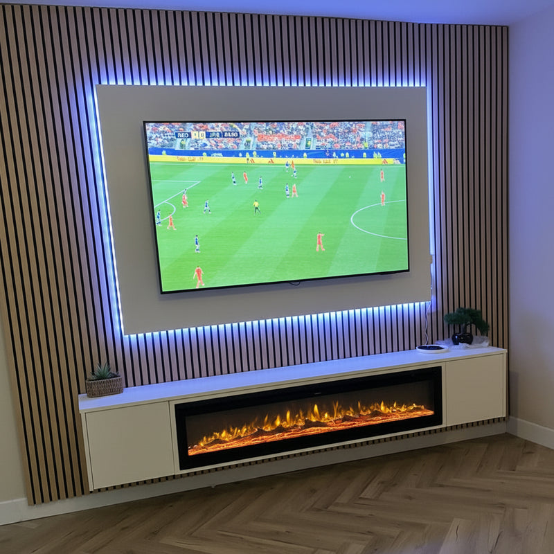 Pre-assembled Floating Wall Unit with 60" Electric Fire - 2.4m Width