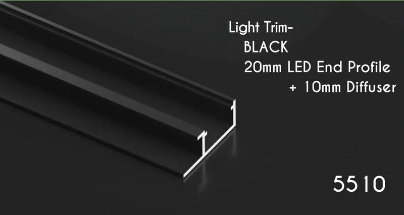 Bamboo Charcoal Black LED Light Trim - 20mm End Profile & 10mm Diffuser