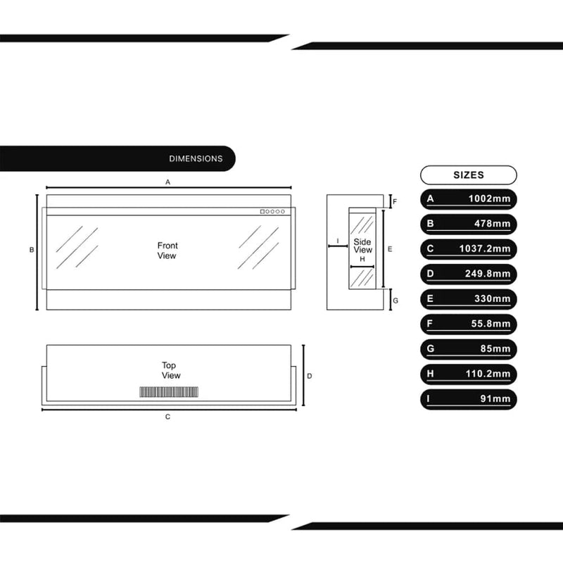 Bespoke Fireplaces Panoramic S 1000 - LUXE SUPPLIES