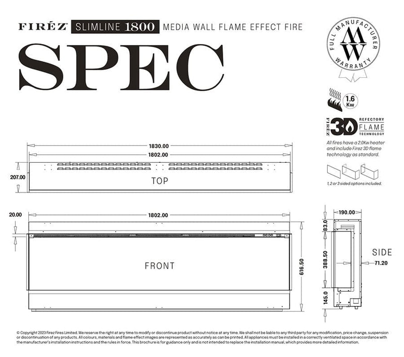 FIRÉZ 1800 Slimline Electric Fireplace - LUXE SUPPLIES