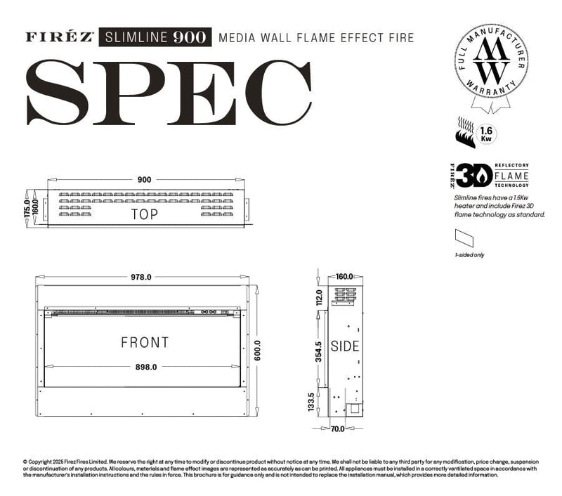 FIRÉZ FIRÉZ 900 Slimline Electric Fireplace