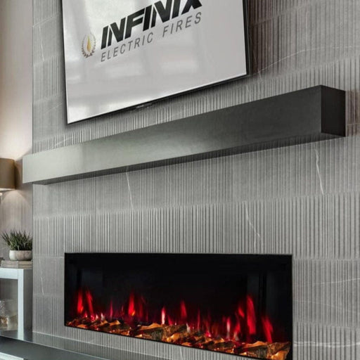 Infinix Landscape 1300 HD electric fire with red flames in a slate-effect media wall - LUXE SUPPLIES