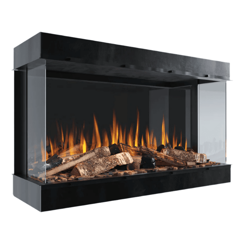 Infinix Panoramic HD built-in electric fire with three-sided glass and log fuel bed - LUXE SUPPLIES