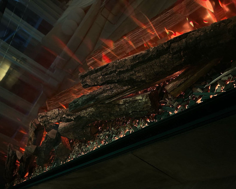 Close-up of the Infinix Panoramic HD log set with glowing red embers - LUXE SUPPLIES