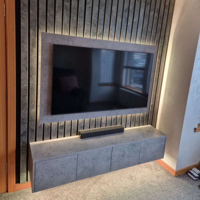 Luxe Supplies TV Backboard in Light Grey Chicago Concrete