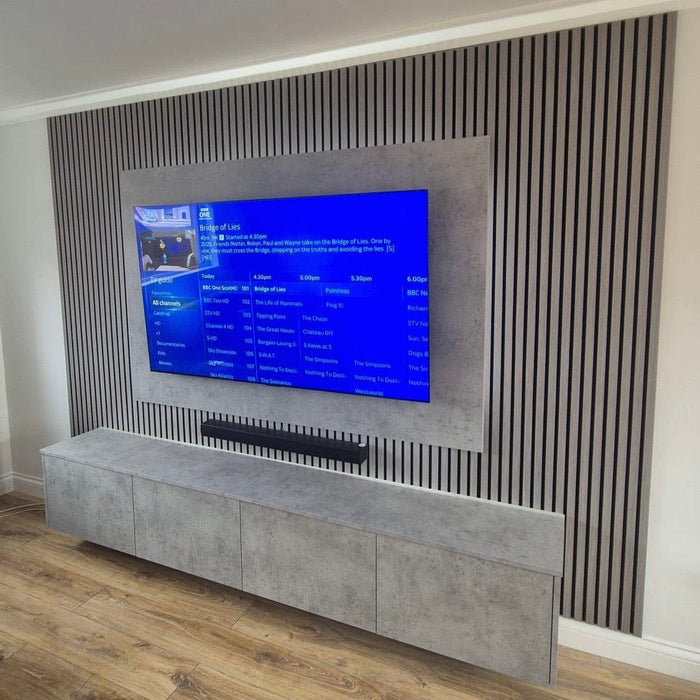 Luxe Supplies TV Backboard in Light Grey Chicago Concrete