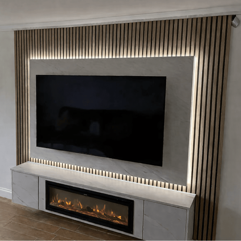 Pre-assembled Floating Wall Unit with 40" Electric Fire - 2m Width - LUXE SUPPLIES