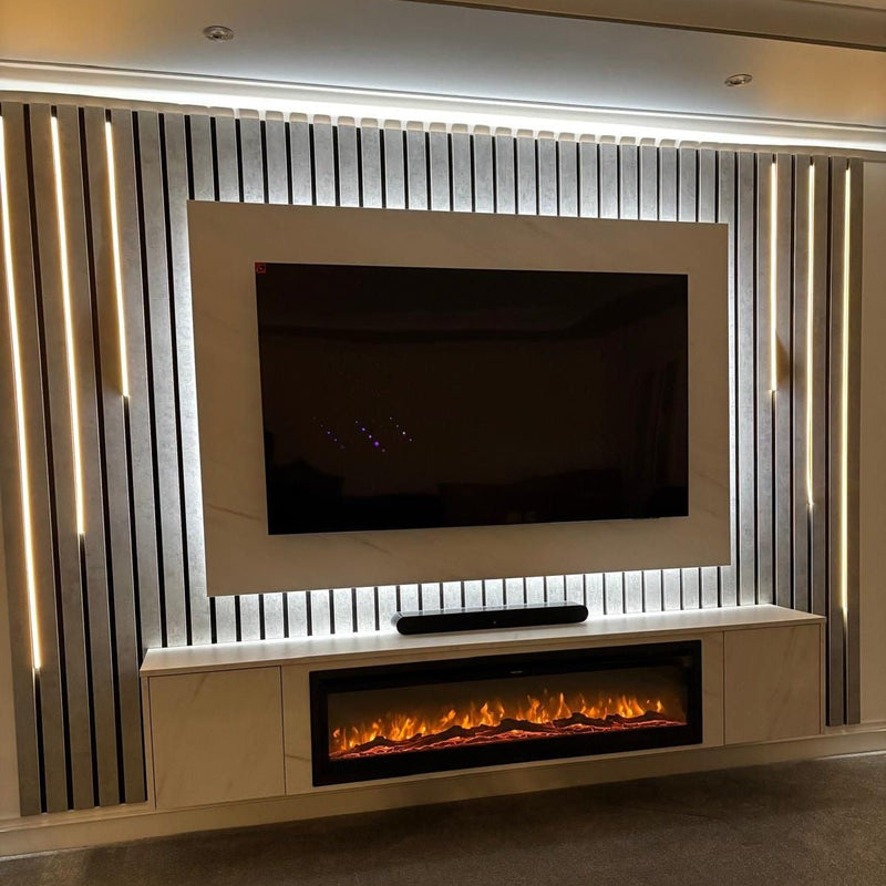 Pre-assembled Floating Wall Unit with 50" Electric Fire - 2.2m Width - LUXE SUPPLIES