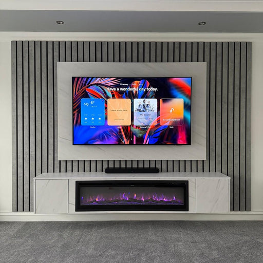 Pre-assembled Floating Wall Unit with 50" Electric Fire - 2.2m Width - LUXE SUPPLIES