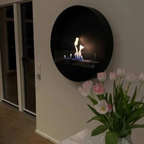 ScandiFlames Delaware Large Round Wall Mounted Biofireplace - Black